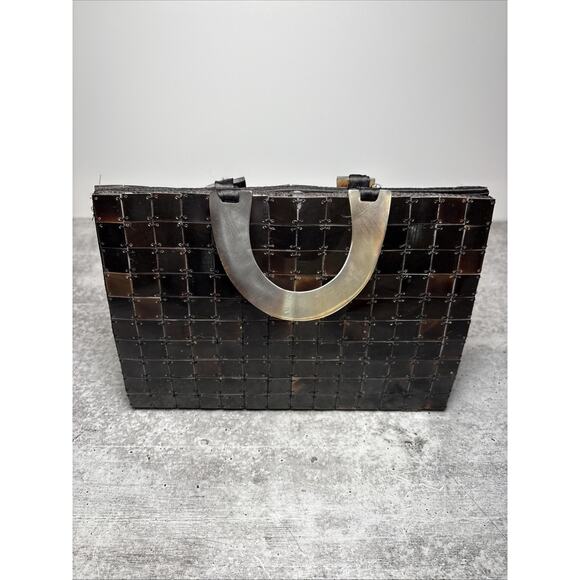 Vintage Lucite Bakelite Tortoise Square Tiles Purse Clutch Day/Evening Brown Bag - Picture 3 of 9